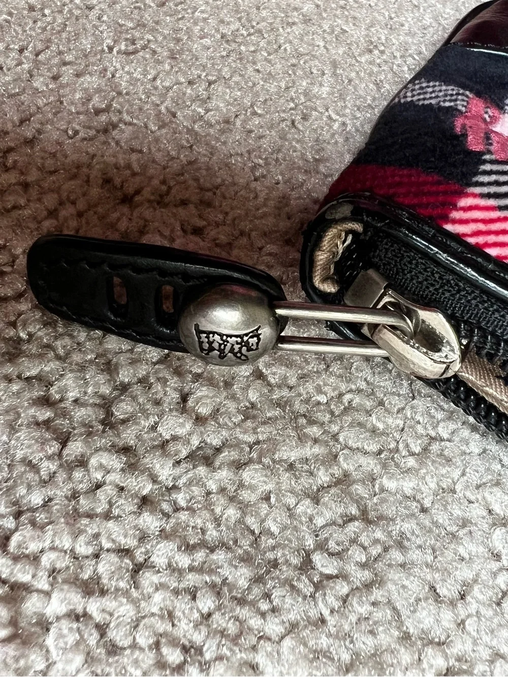 Juicy Couture Black Plaid Wristlet with Pink Embroidery